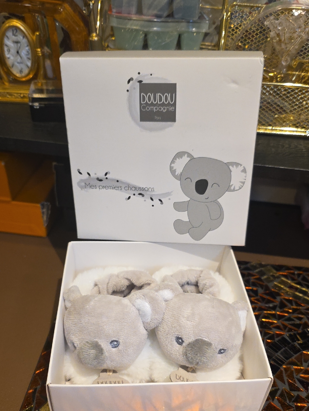 Gray Plush Koala Baby Slippers